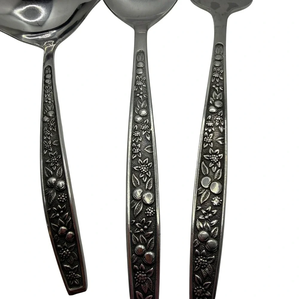 Pageant Stainless Japan Harvest Serving‎ Set Ladle Spoon Meat Fork 3pc Floral